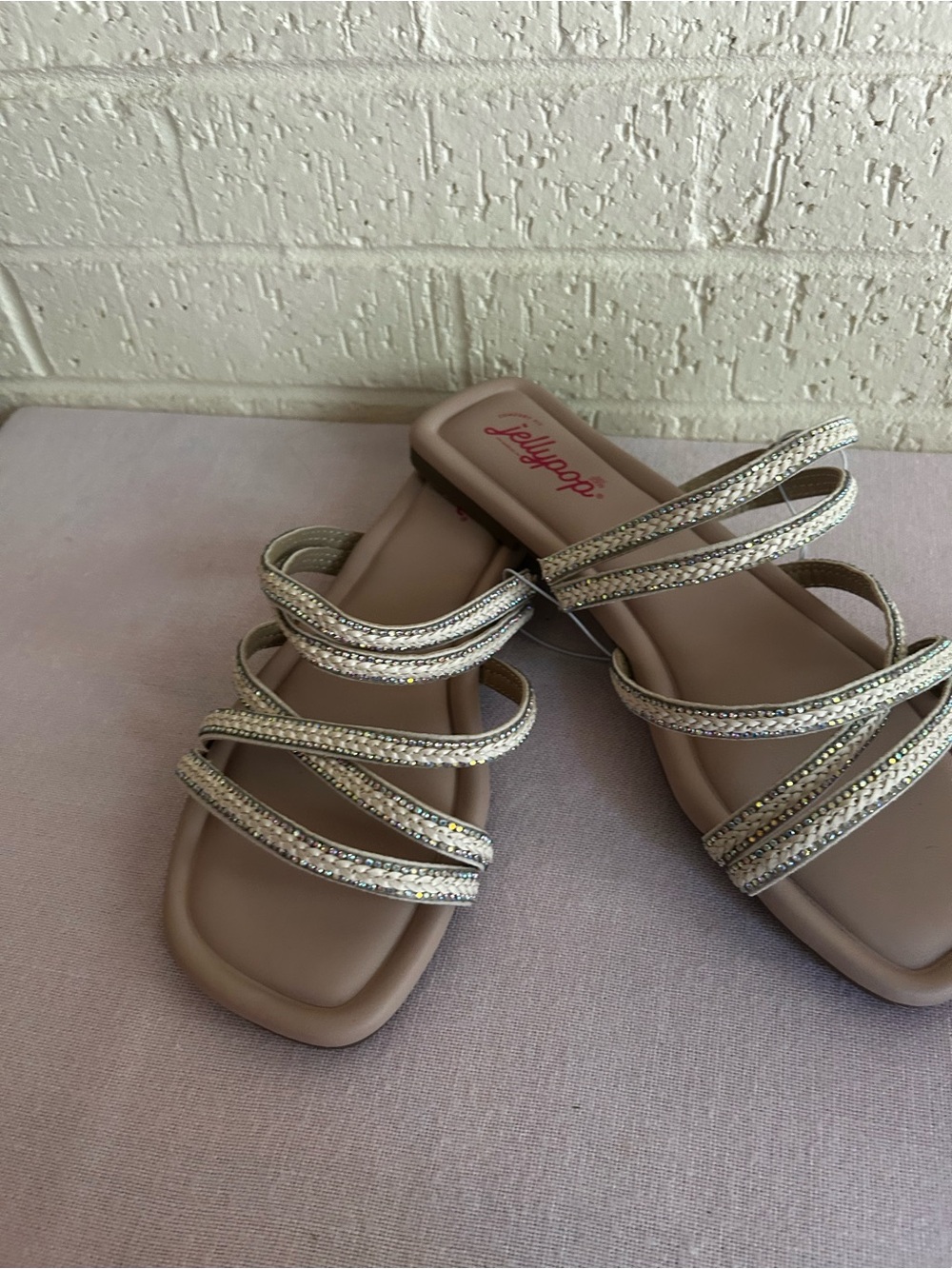 Jellypop Pink Beaded Multi-Strap Slide Sandals